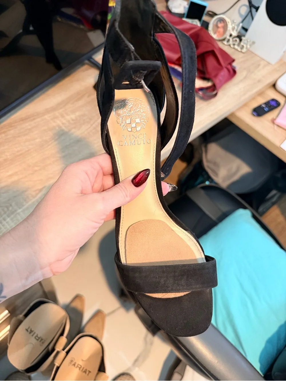 Vince Camuto Black Suede Ankle-Strap Heels